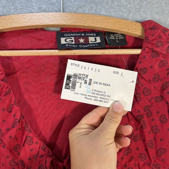 Gordon James Blouse Womens Large Red paisley All Over print crop Ruffle Cardigan - Picture 5 of 8